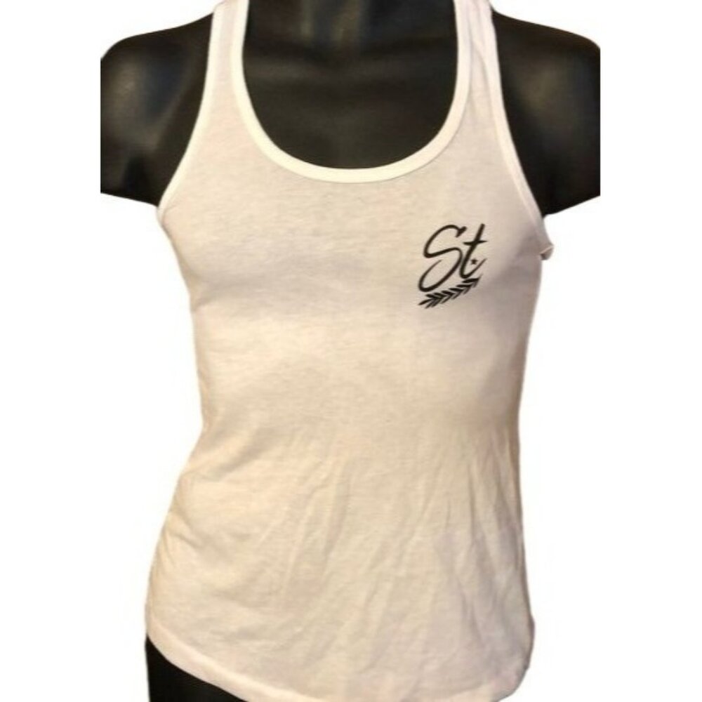 st white sleeveless shirt tank top sheer xs bust 13" length 25" READ